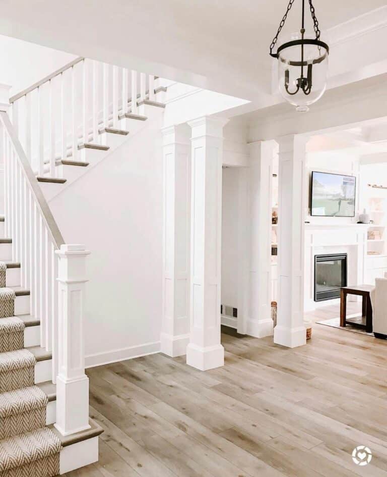 White Entryway With Wood-look Vinyl Flooring