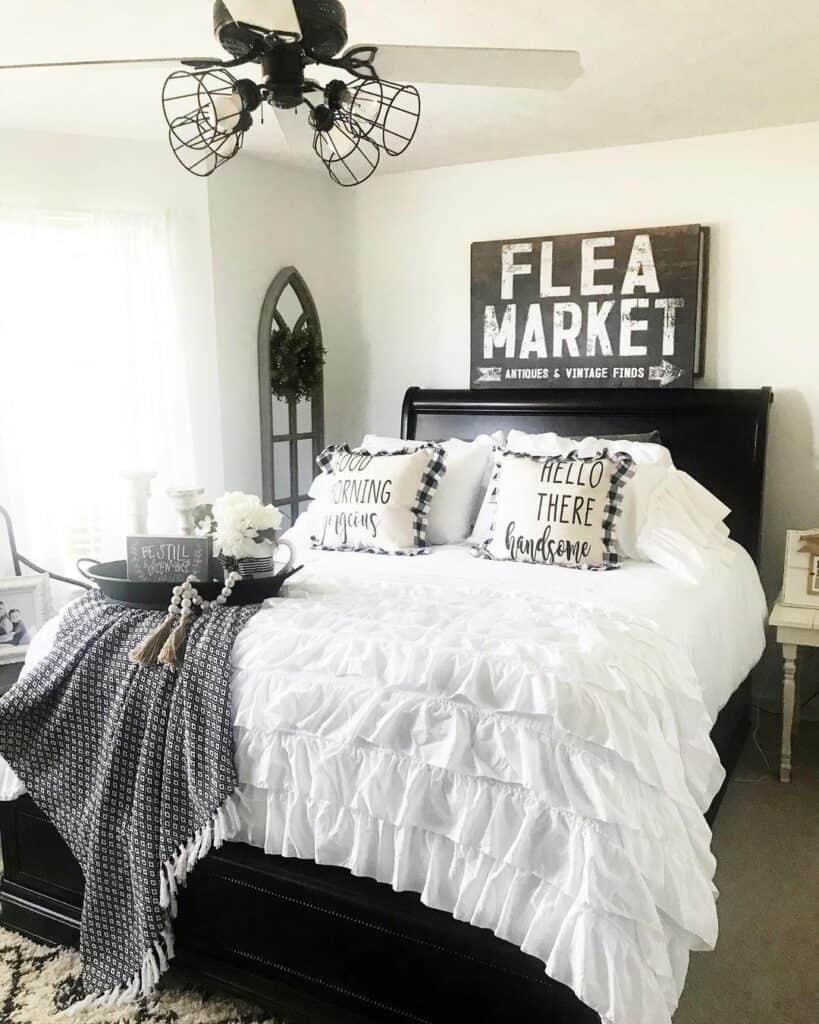 White Farmhouse Bedroom With Black Accent Décor