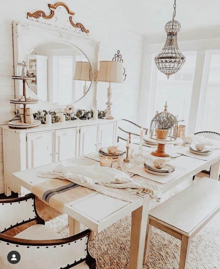White Farmhouse Table in Elegant Dining Room