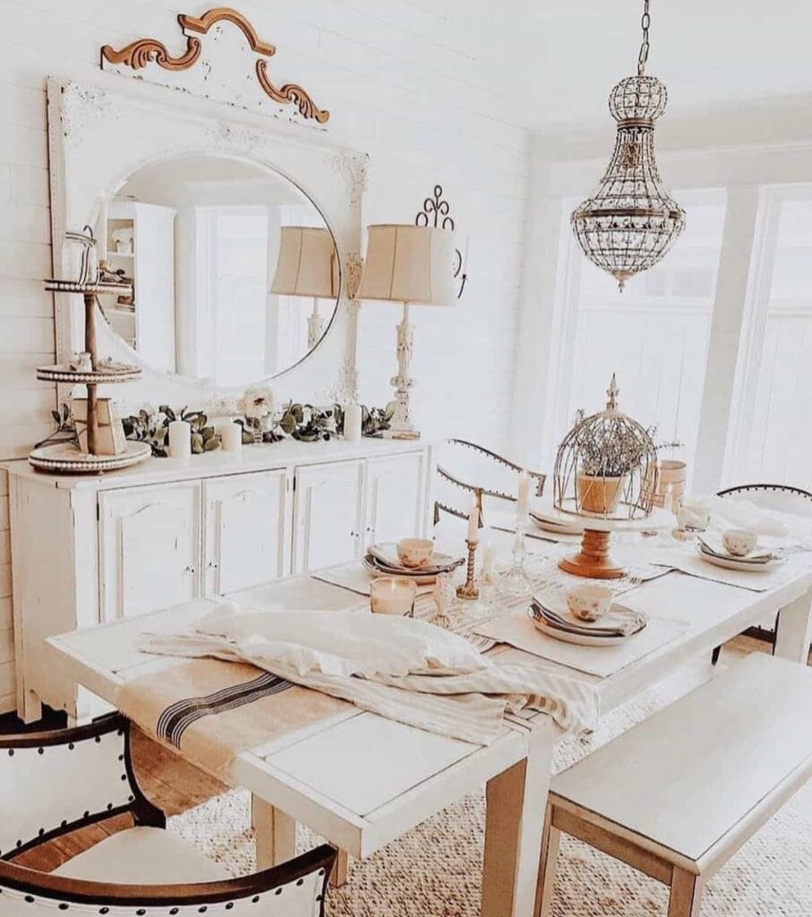 White Farmhouse Table in Elegant Dining Room