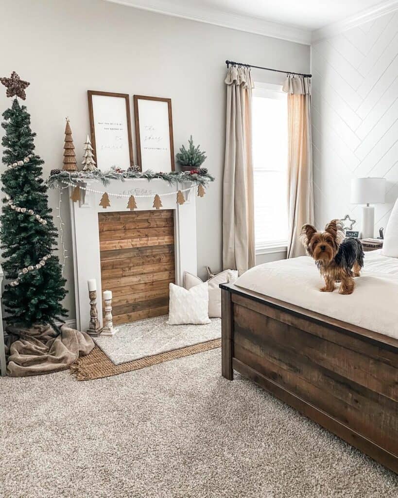 White Faux Fireplace in Bedroom