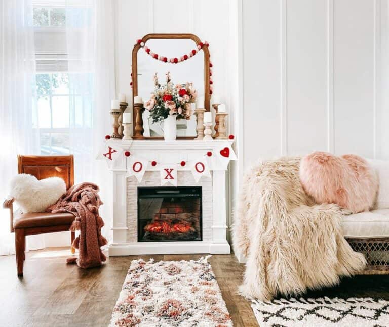 White Fireplace With Valentine's Day Decoration Ideas