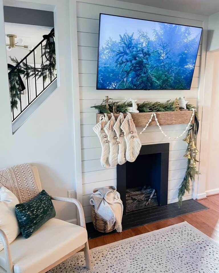 White Fireplace with Garland Mantel