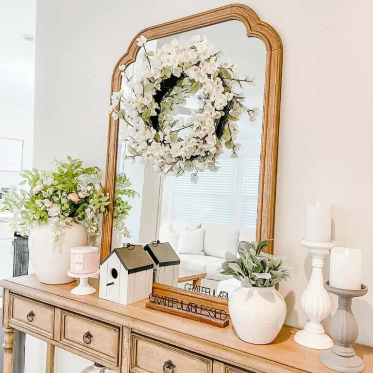 White Flower Spring Wreath for Mirror