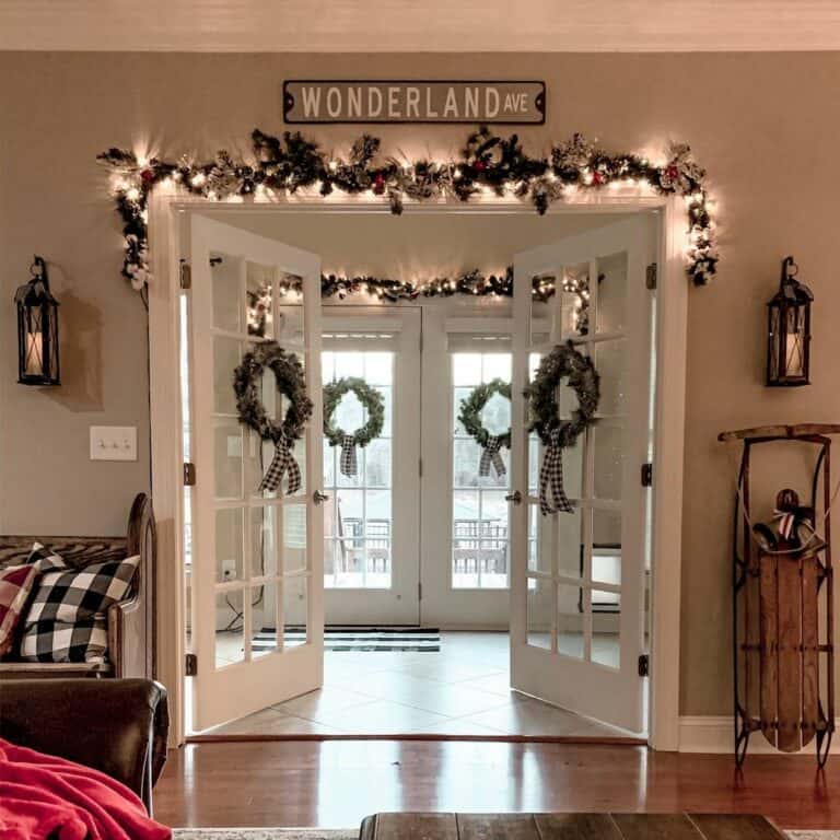 White French Doors With Christmas Wreaths