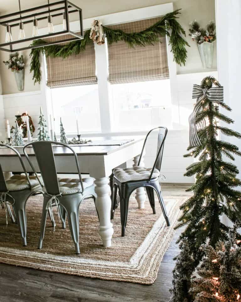 White Fringed Jute with White Dining Table