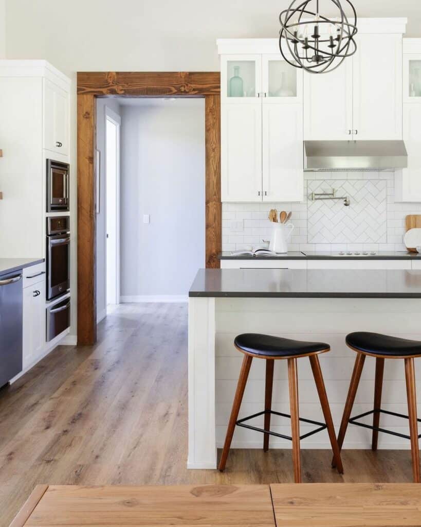 White Herringbone Accent Tile Above Range