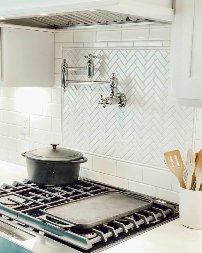 White Herringbone Backsplash Inspiration