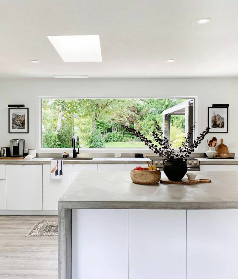 White Kitchen Cabinets with Picture Window