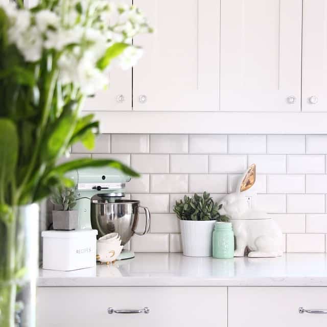 White Kitchen Cabinets with Subway Tile Backsplash