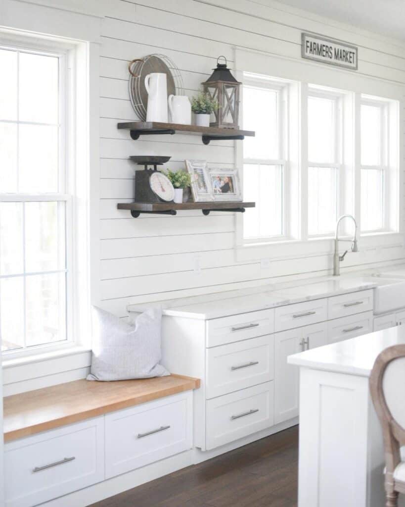 White Kitchen Shaker Cabinets with Nickel Pulls