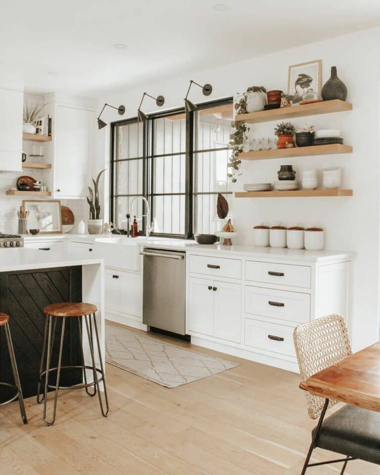 White Kitchen with Black Frame Windows