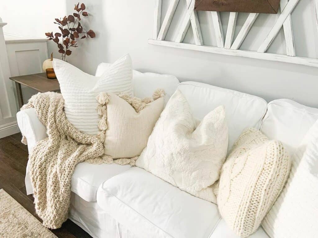 White Living Room Couch with Neutral Accents
