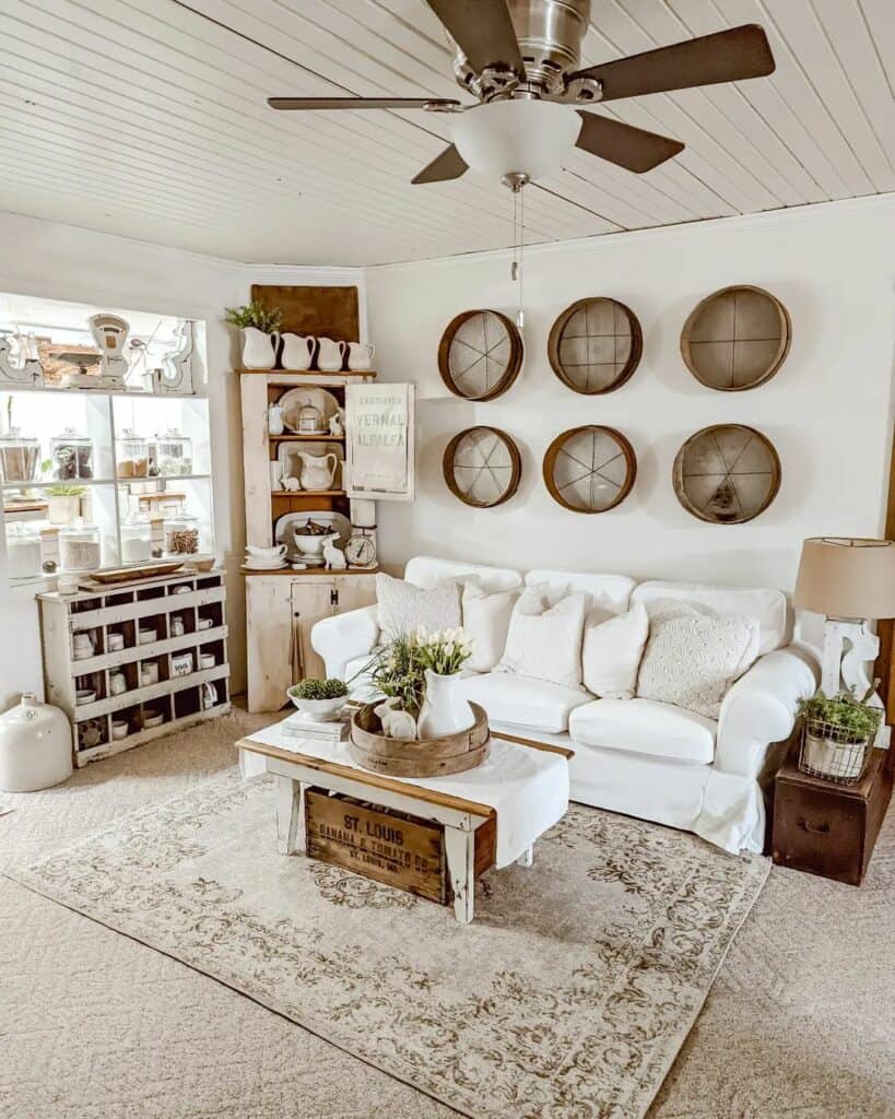 White Living Room with Vintage Hutch