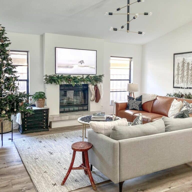 White Minimalist Living Room with Christmas Décor