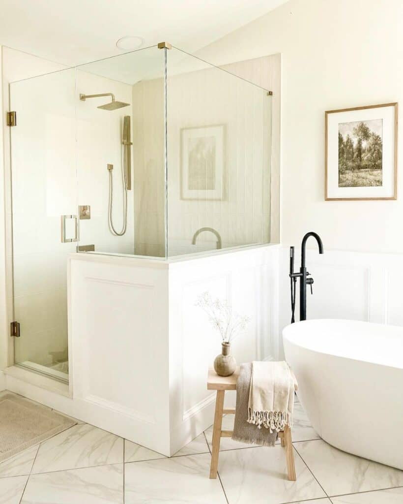 White Minimalist Shower With Glass Door