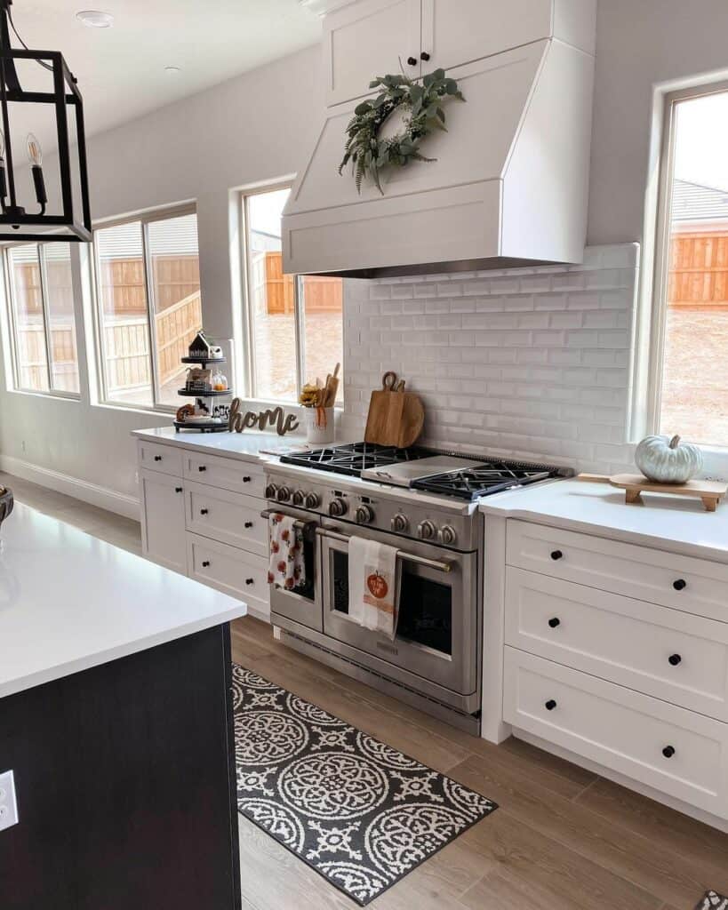 White Modern Farmhouse Range Hood With Wreath