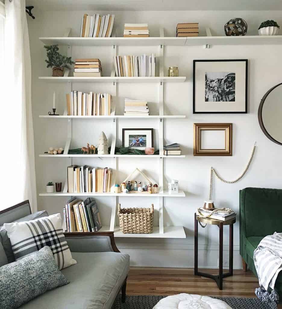 White Modern Shelving Units With Books and Décor