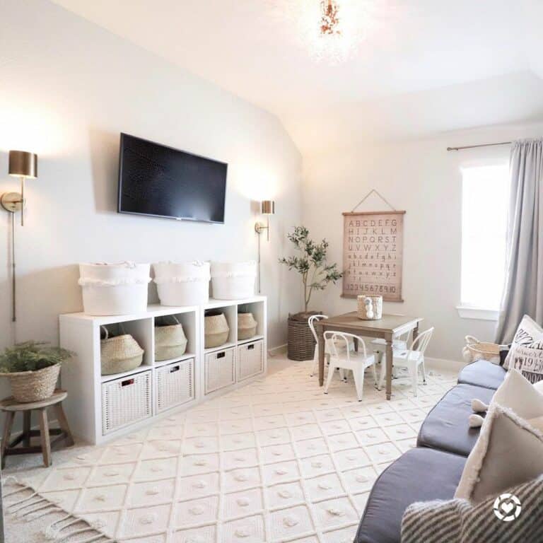 White Playroom with Wicker Storage
