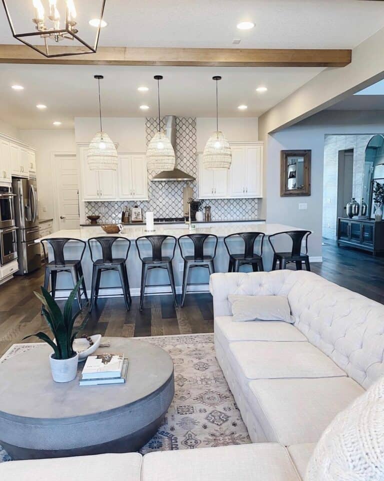 White Rattan Farmhouse Kitchen Island Lighting