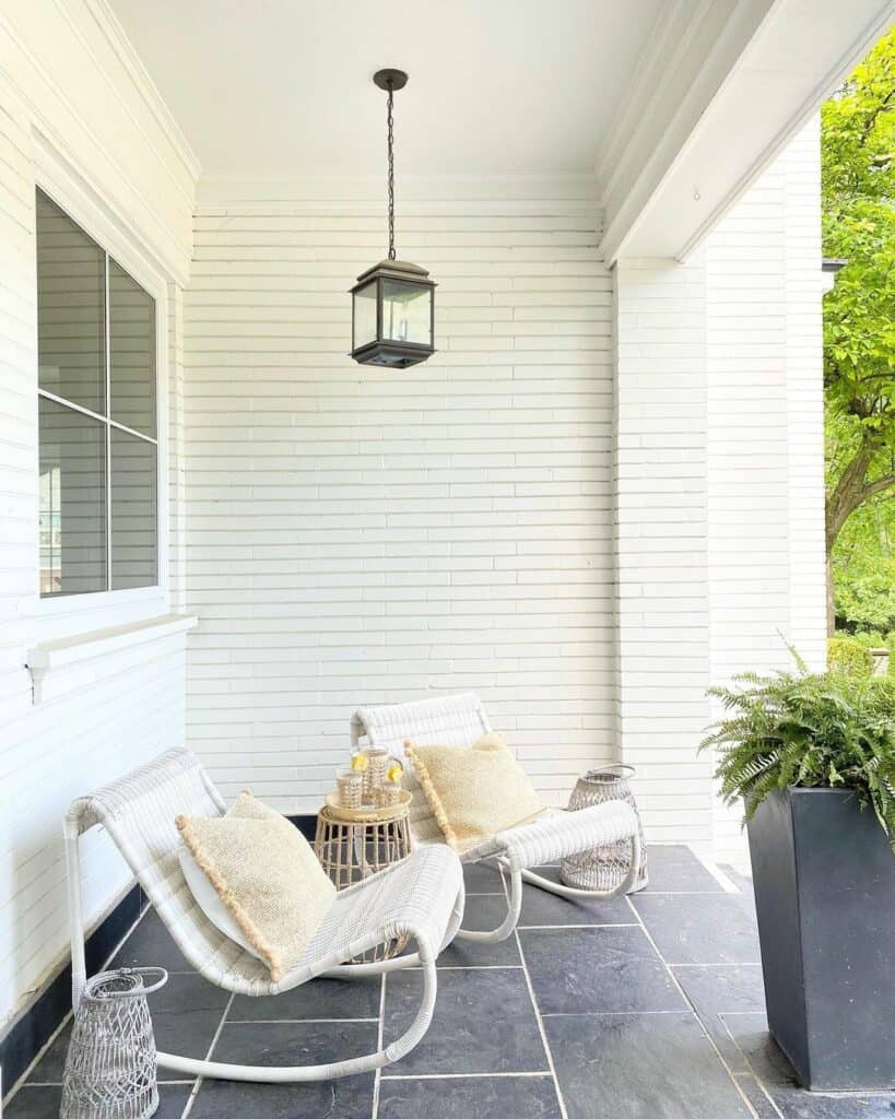 White Rocking Chairs on Modern Front Porch