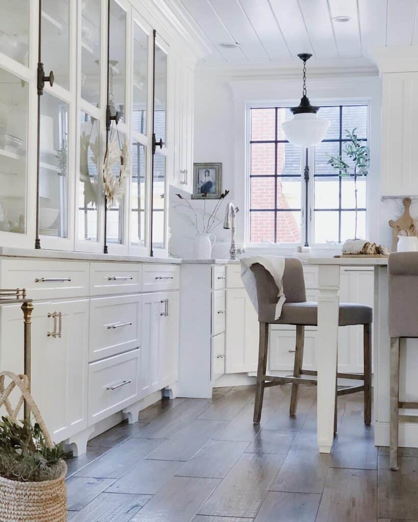 White Shaker Cabinets with Polished Nickel Pulls