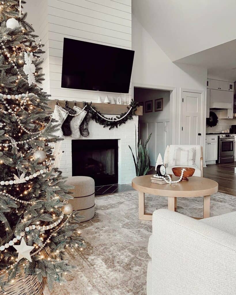 White Shiplap Christmas Living Room