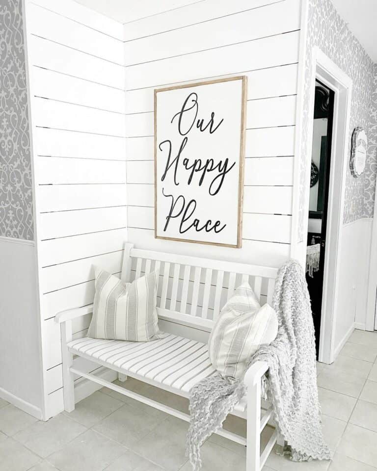 White Shiplap Entryway with Bench