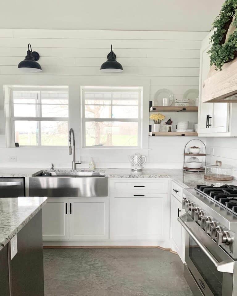 White Shiplap Kitchen with No Backsplash