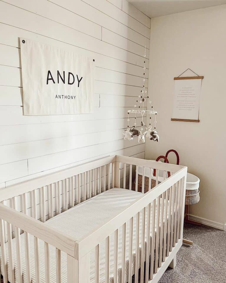 White Shiplap Nursery With Crib and Bassinet