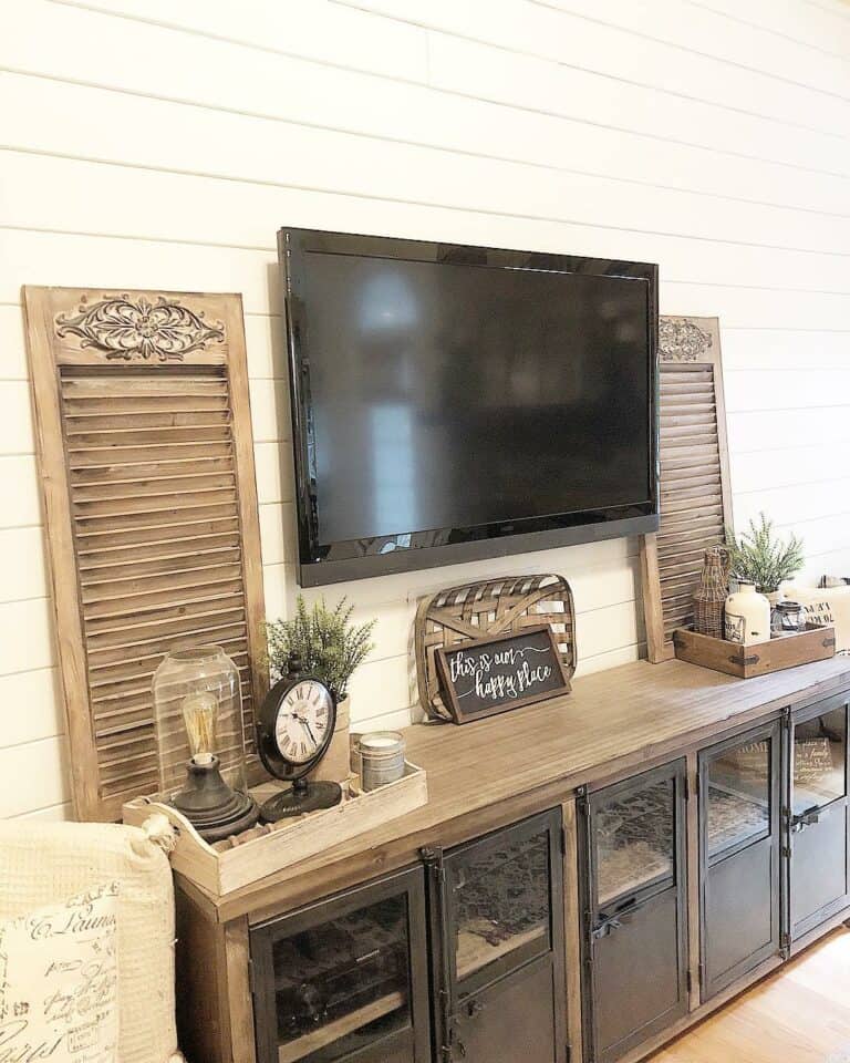White Shiplap TV Wall with Rustic Accents Soul & Lane