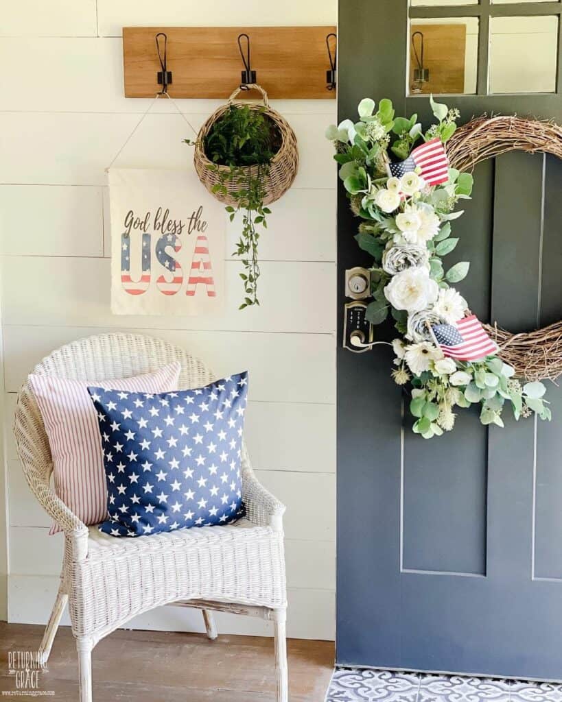 White Shiplap Wall with Americana Décor