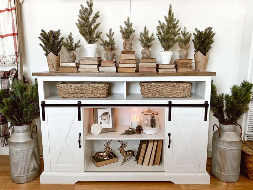 White Sideboard with Vintage Book Decorations