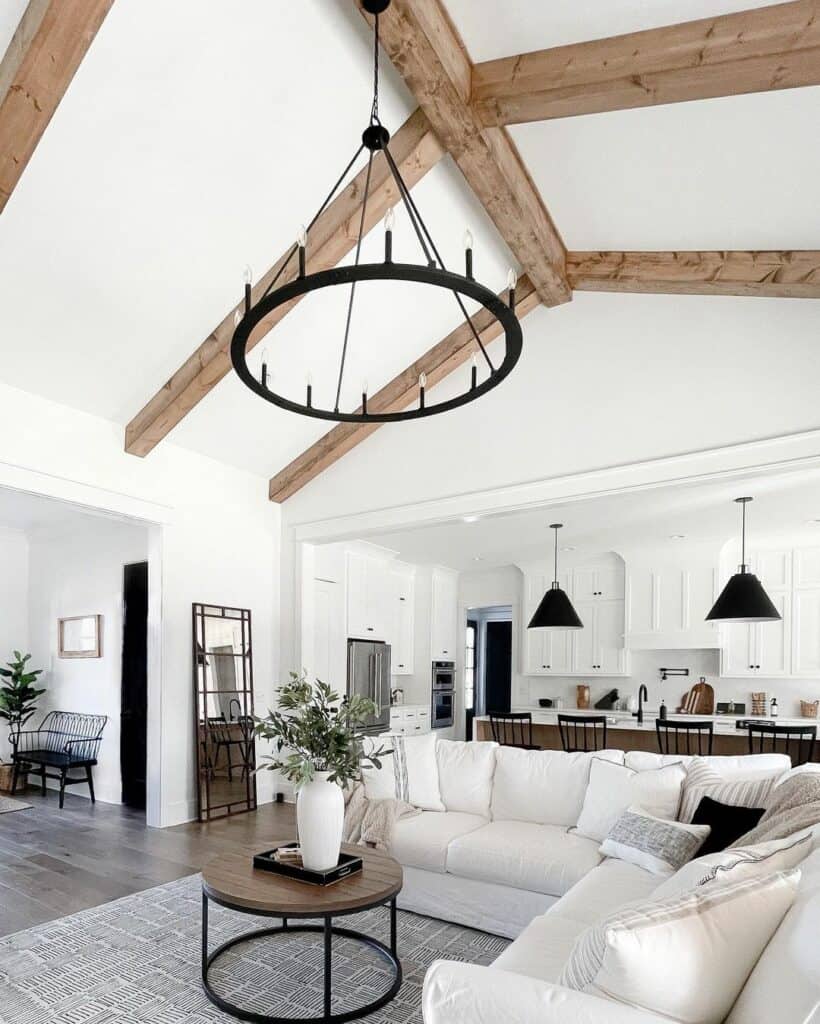 White Sofa Corner with a Round Coffee Table