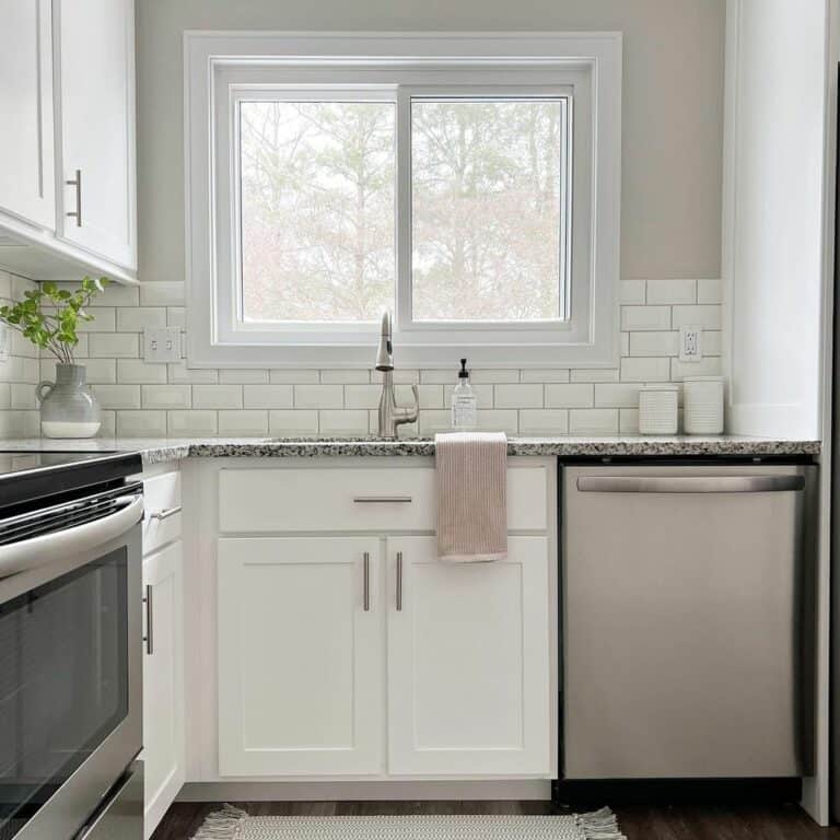 White Subway Tile on a Light Gray Wall