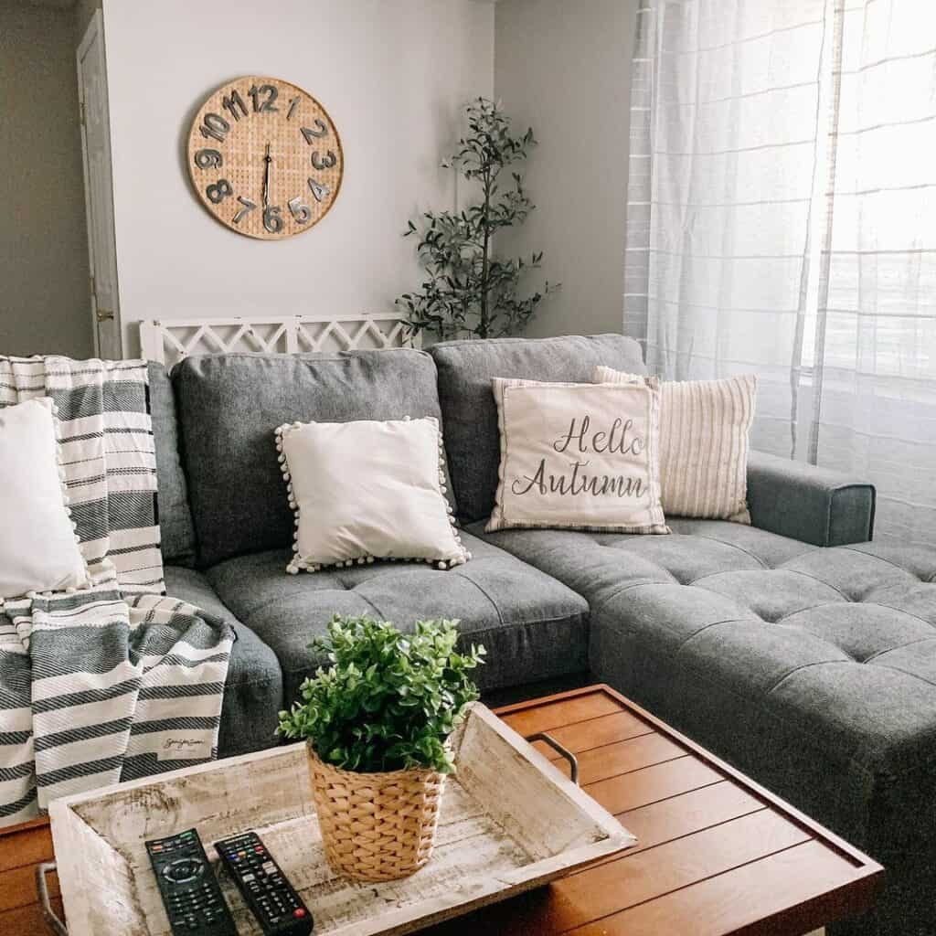 White Throw Pillows on Grey Couch