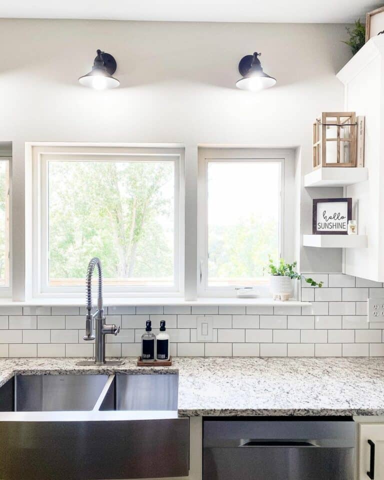 White Tile Backsplash on a Light Gray Wall