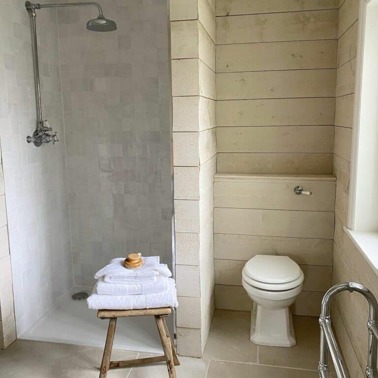 White Tile Doorless Walk-In Shower