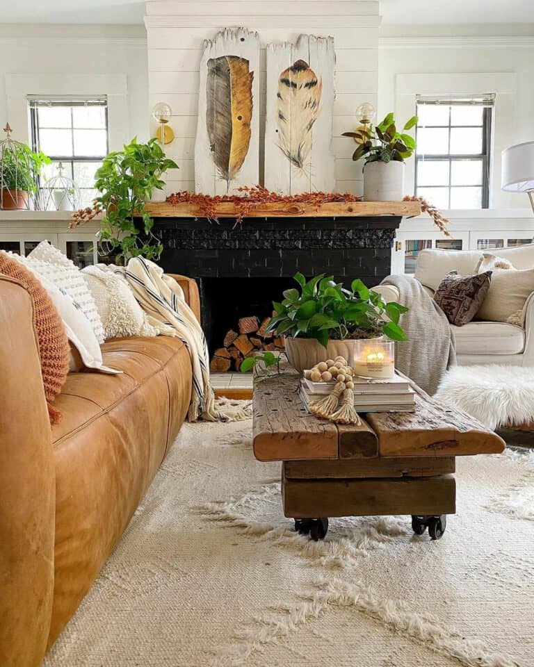 White and Brown Rustic Living Room Décor
