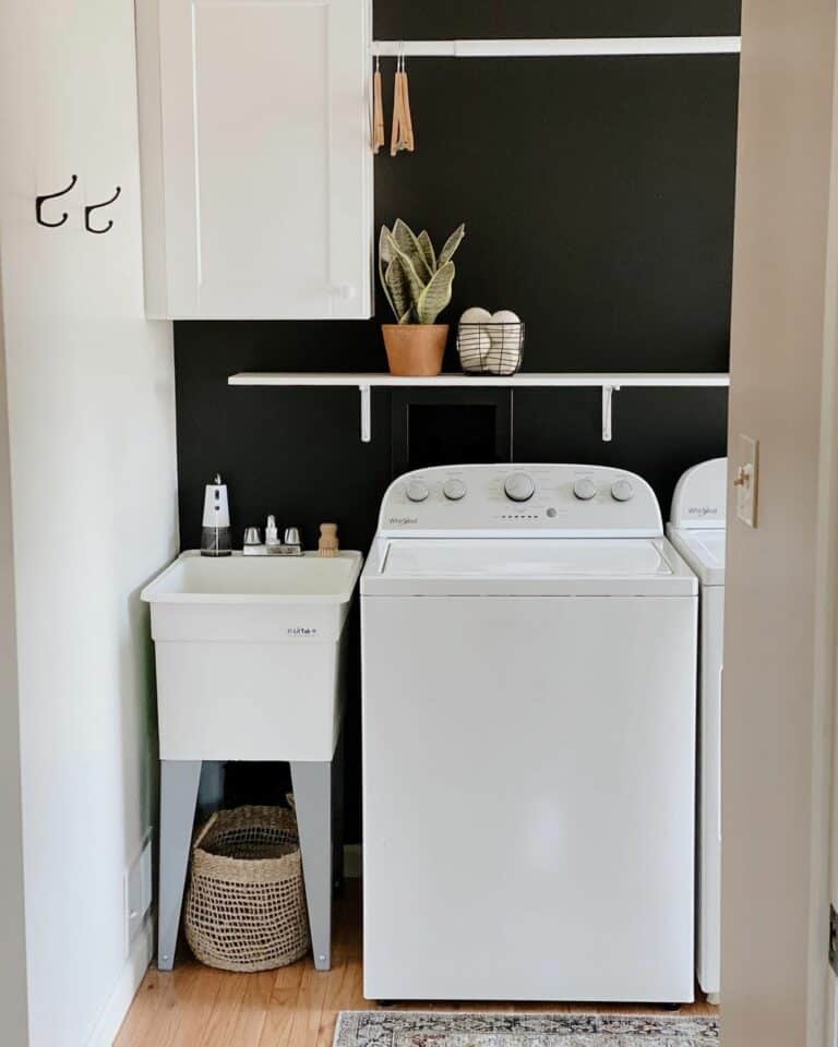 White and Dark Green Fashionable Laundry Room