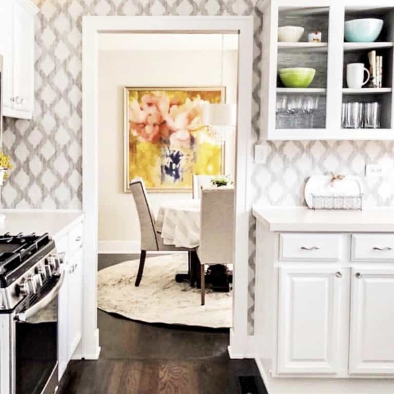White and Grey Geometric Modern Kitchen Wallpaper