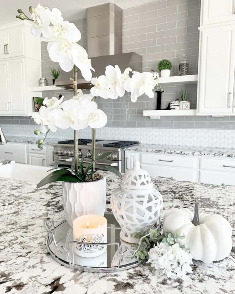 White and Stainless Accessorized Farmhouse Counter Décor