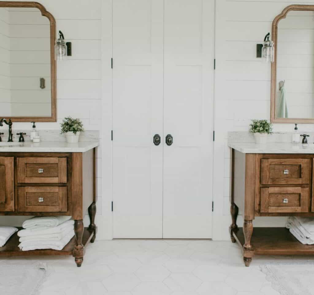 White and Wood Bathroom With Rustic Feel