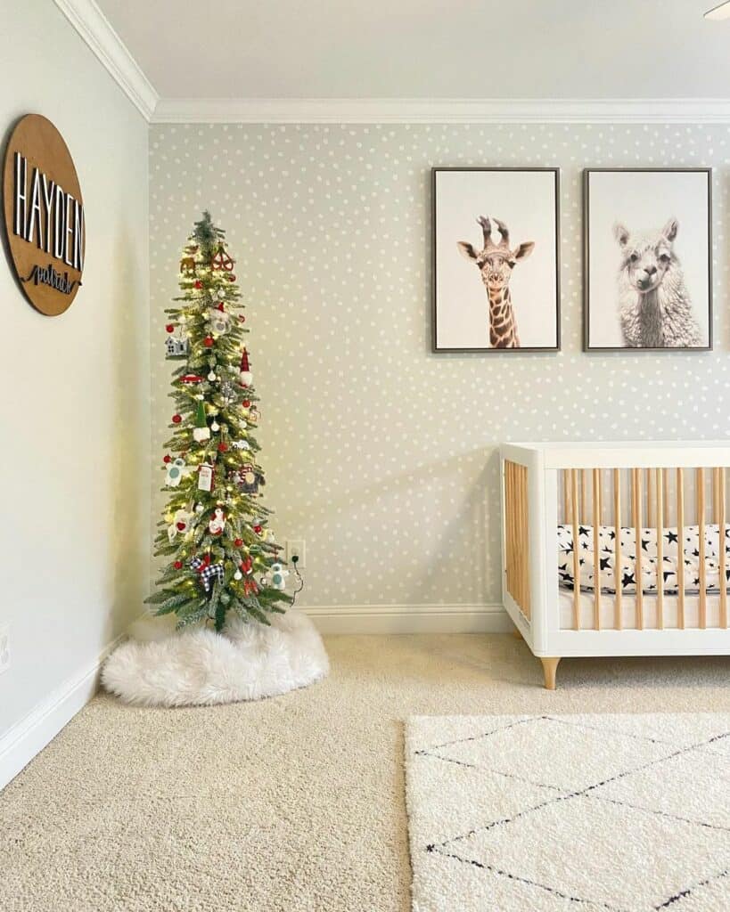 White and Wood Crib Beneath Animal Pictures