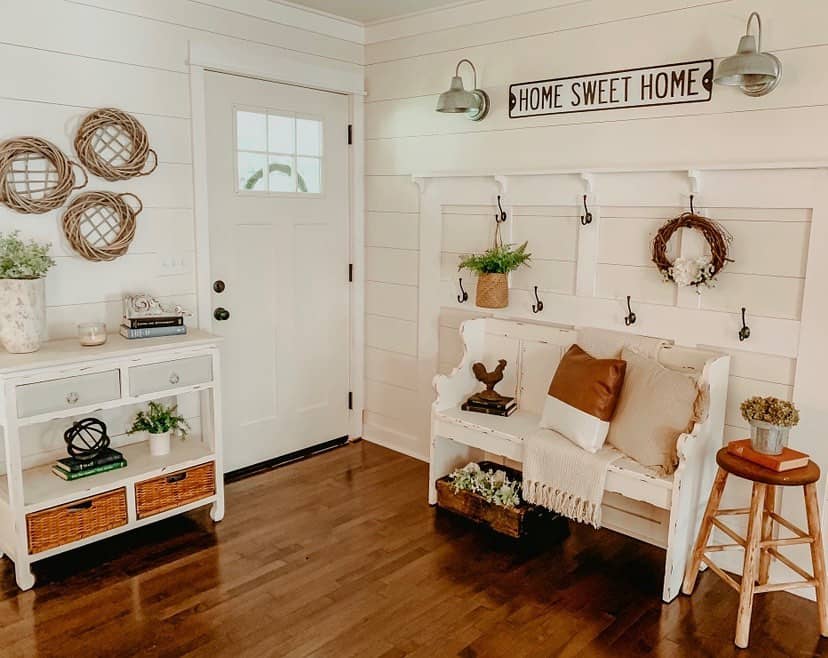 White and Wooden Entryway Wall Design