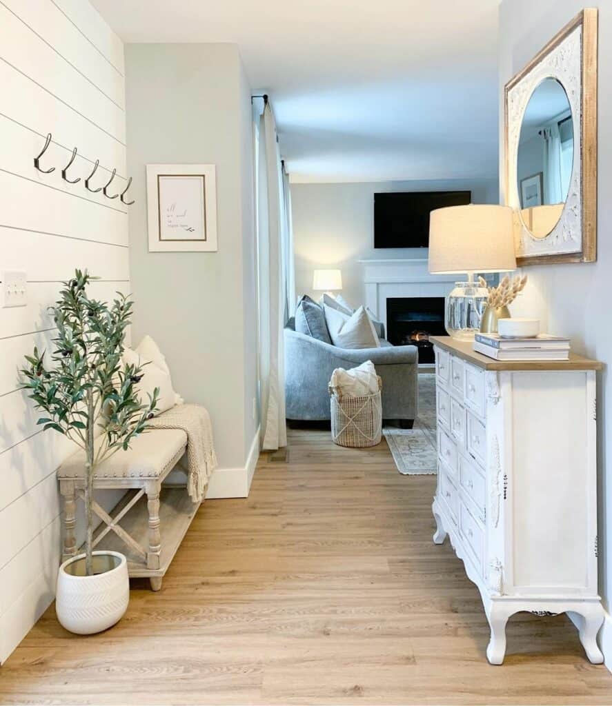 White and Wooden Entryway Wall Idea