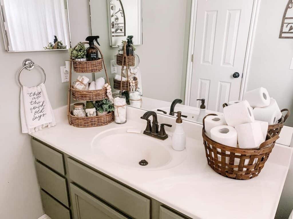 Wicker Basket Decor for Bathroom Countertop