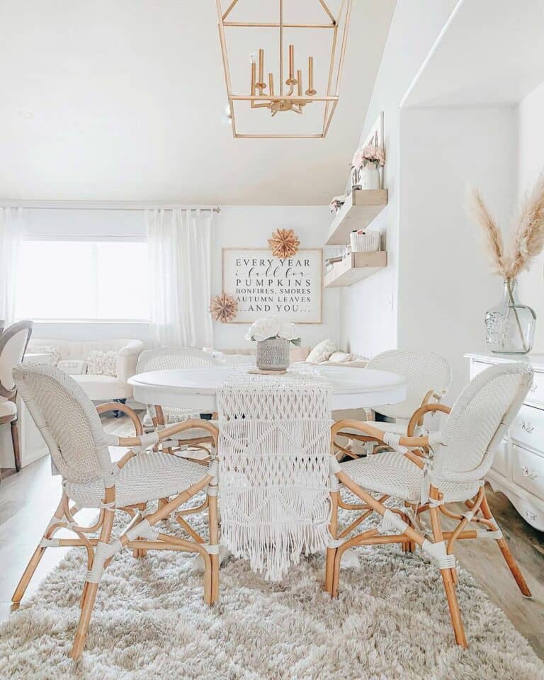 Wicker Chairs and White Farmhouse Table