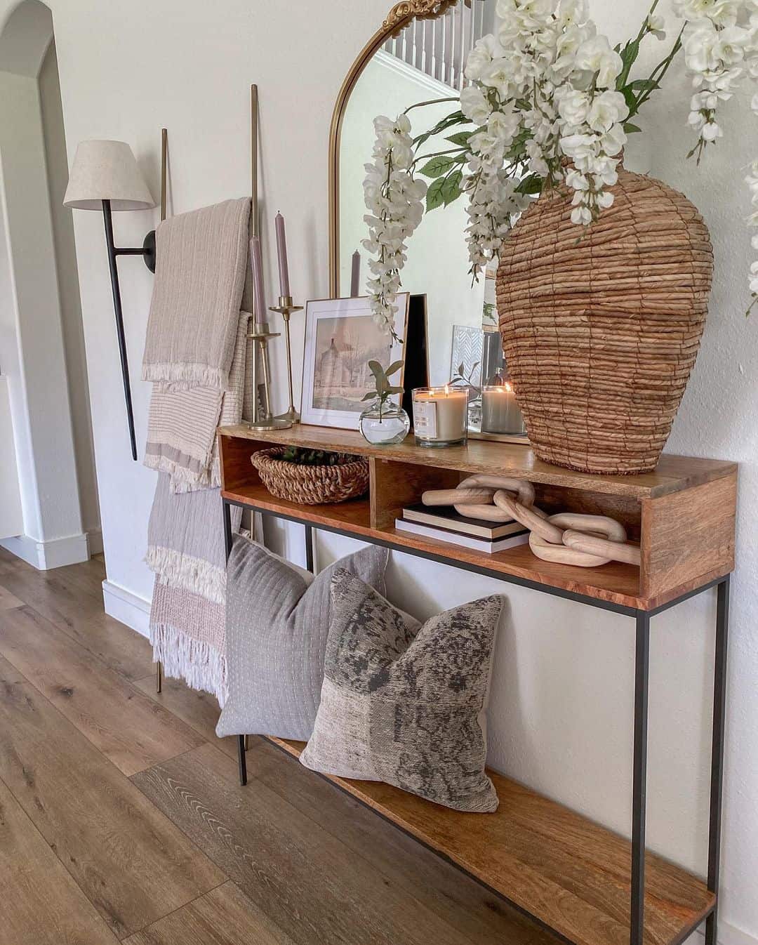 Wicker Vase and Gold Mirror Entryway Décor Soul & Lane