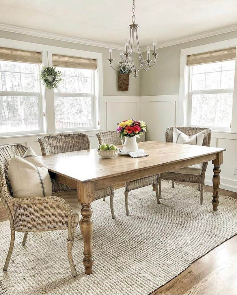 Wicker and Wood Dining Set on Jute